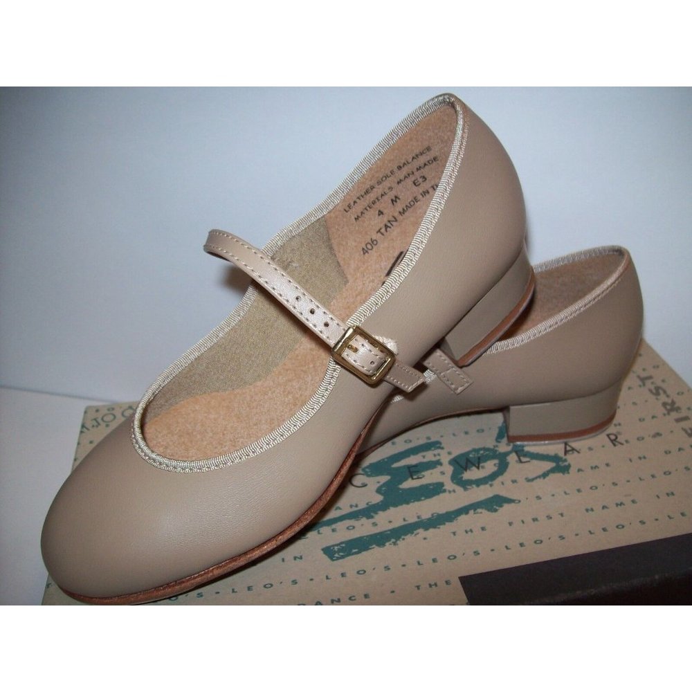 New Leo's Tan Leather Sole Tap Dance Dancing Shoes  #406  -  Adult Size 4.0M - Picture 3 of 6